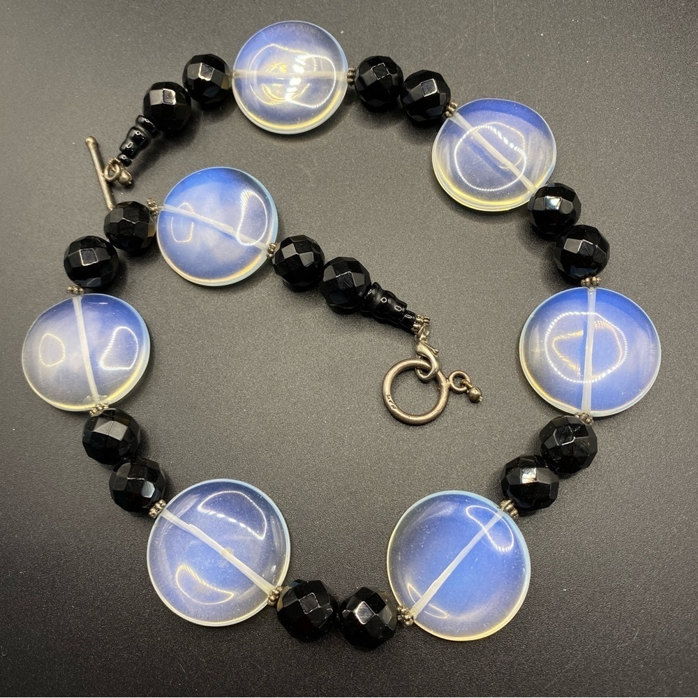 Glass Beads Black & Blue Toggle Clasp .925 Necklace